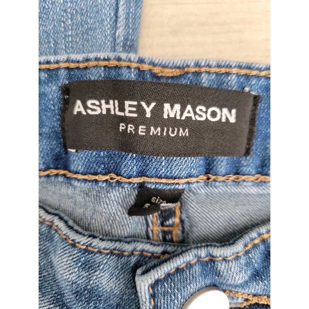 Ashley Mason Juniors 5/27 Blue Floral Embroidered Flare Stretch Jeans - Picture 7 of 9